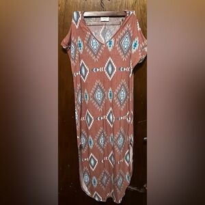Fantastic Fawn Geometric Maxi Dress in pink and Blue